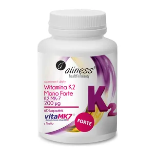 Witamina K2 Menachinon Mono FORTE MK-7 200 µg z Natto x 60 kaps., opakowanie