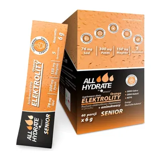 ALLHydrate, Elektrolity STICK Senior Orange 6 g, 40 saszetek, opakowanie