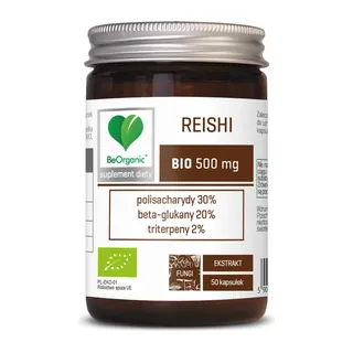 BeOrganic, Reishi BIO ekstrakt 30/20/2, 500 mg x 50 kasp., opakowanie