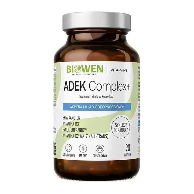 Witaminy ADEK Complex+ w kapsułkach Biowen, opakowanie