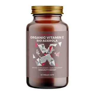 BrainMax Organic Vitamin C BIO Acerola, witamina C z Aceroli, 60 kapsułek roślinnych Naturalna witamina C od BIO Acerola, 220 mg witaminy C w jednej dawce, 281% DDA, 60 dawek, suplement diety, *certyfikat CZ-BIO-001, opakowanie